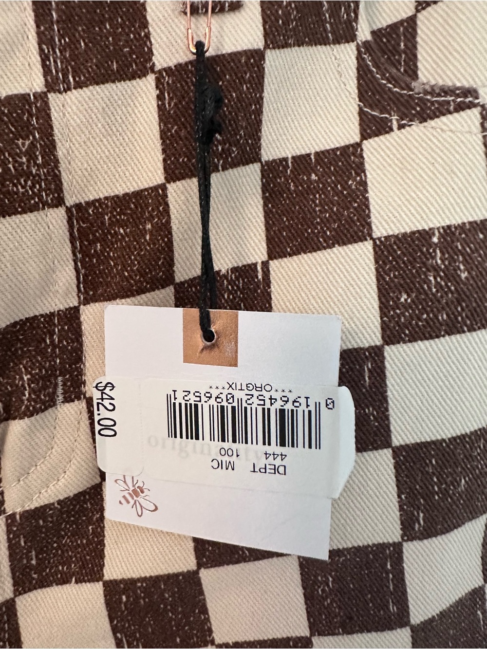 Checkerboard Wide Leg Jeans - Brown & Cream, Sz M, Teens - Picture 3 of 10